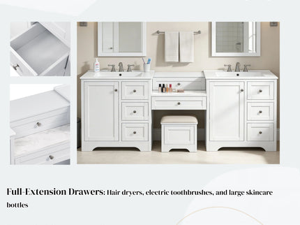 Double Sink Bathroom Vanity With Countertop, 2 Ceramic Sinks, 6 Drawers, Soft Close Design