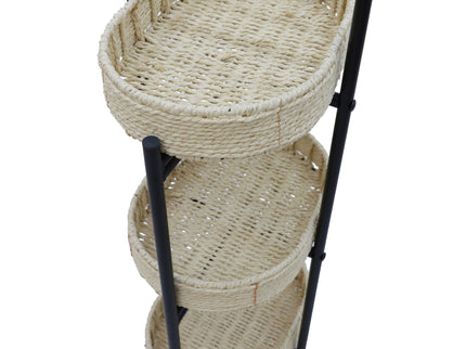 Modern 3 Tier Handwoven Side Table With Oval Organizer