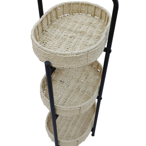 Modern 3 Tier Handwoven Side Table With Oval Organizer