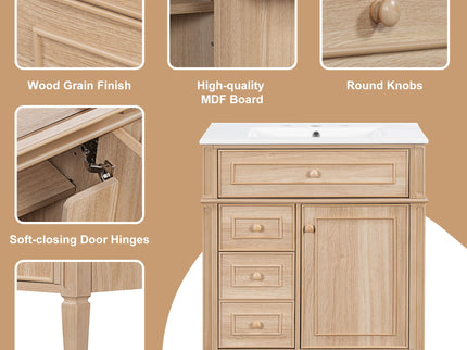 Bathroom Vanity With Sink, Flip Out Drawer, 2 Soft Close Drawers, 1 Soft Close Door - Wood