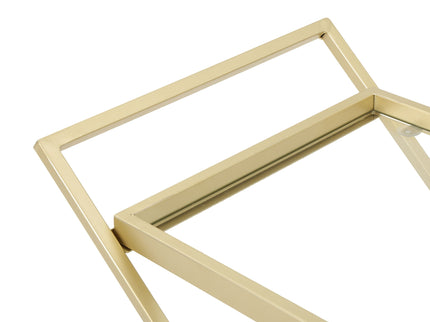 Sherianne - Industrial Bar Cart With Tempered Glass Shelves And Swivel Wheels - Gold
