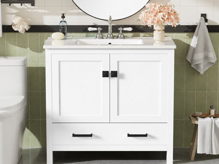 Bathroom Vanity With Sink, Soft Close Doors, Double Shelves & Divided Drawer