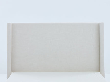 Shelton - Queen Upholstered Wingback Bed With 54" High Headboard - Ivory / Light Gray / Camel Oak
