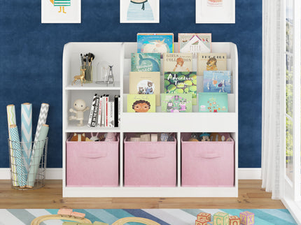 Bookcase And Bookshelf With 3 Collapsible Drawers, Multifunctional Display Stand