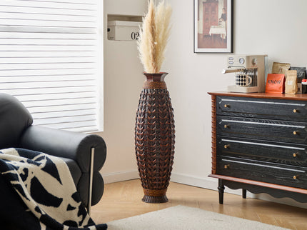 Hand Woven Bamboo Floor Vase, Decorative Accent For Living Room - Acacia Wood