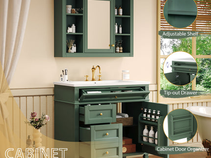 Bathroom Vanity With Mirror Cabinet, Storage Cabinet With 2 Soft Closing Doors And 4 Drawers, Undermount Sink