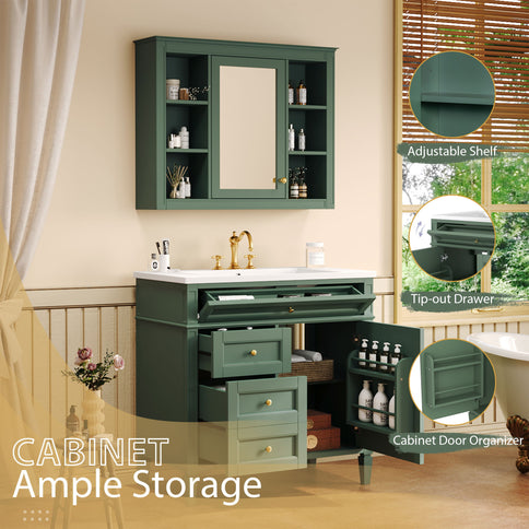 Bathroom Vanity With Mirror Cabinet, Storage Cabinet With 2 Soft Closing Doors And 4 Drawers, Undermount Sink