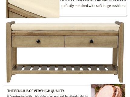 Shoe Rack With Cushioned Seat And Drawers Multipurpose Entryway Storage Bench Wash - Gray Wash