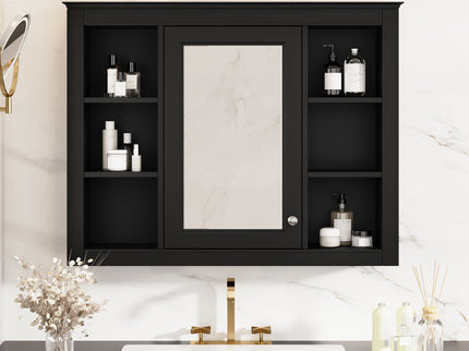 Wall Mounted Medicine Cabinet With Mirror, Storage Cabinet Featuring 6 Open Shelves And Adjustable Interior