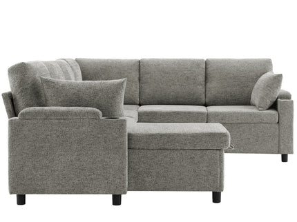 U-Shaped Sectional Sleeper Sofa With Ample Storage Space, 2 Cup Holders And Charging Ports For Living Room
