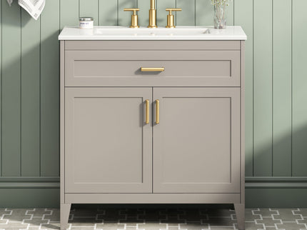 30" Bathroom Vanity With Sink Top, Soft Close Double Doors & Tip Out Drawer, Adjustable Interior Shelf, Door Mounted Organizers - Beige