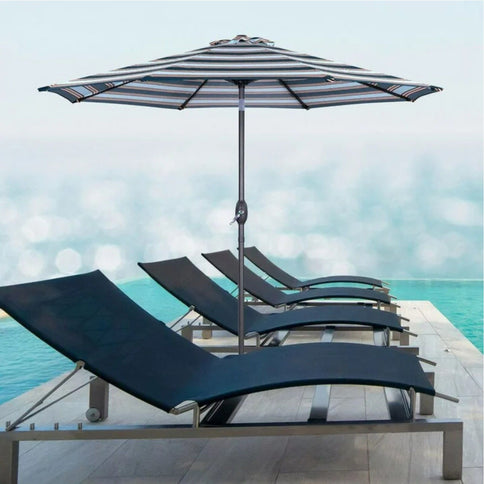 Patio Umbrella With Crank Lift & Push Button Tilt Frame, 200G / Sqm Solution Dyed Canopy - Blue Multi / Brown