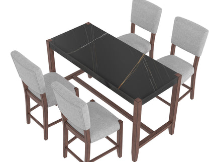5 Piece Counter Height Dining Set, Bar Table With 4 Upholstered Chairs