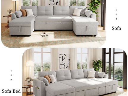 U-Shaped Sectional Sofa Bed With Storage And USB Ports