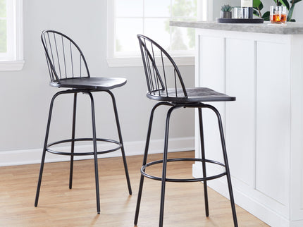 Riley - Claire Farmhouse Fixed Height Barstool With Swivel With Round Footrest (Set of 2)