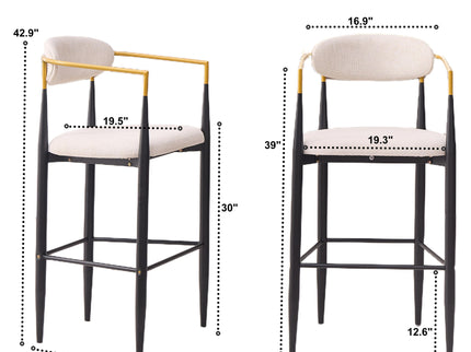 Upholstered Bar Stool With Accented Armrests For Kitchen Island (Set of 2) - Beige