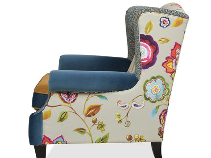 Anya - Boho Chic Wingback Accent Arm Chair - Floral / Leopard / Blue Teal / Yellow Gold