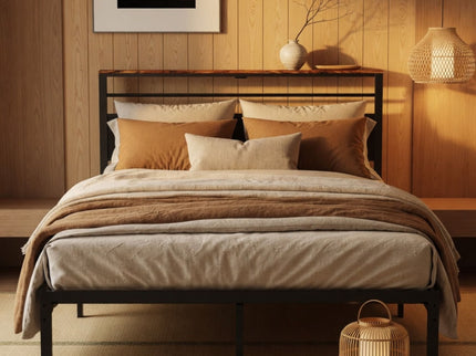 Platform Bed Frame With Charging Station & Headboard Shelves
