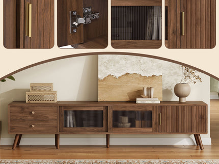 76" TV Stand, Entertainment Center With Storage Cabinets, TV Media Console Table For Living Room - Natural