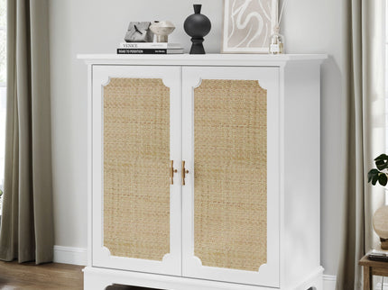 Rattan Decorated Sideboard Buffet Storage Liquor Cabinet - White