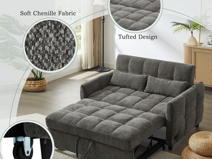 Loveseat Sofa Pull-Out Bed With Adjustable Backrest, 3 USB Ports And 2 Lumbar Pillows For Living Room