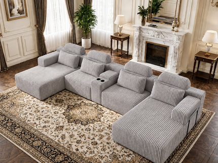 U-Shaped Sectional Sofa With Chaise Lounge And Cup Holders