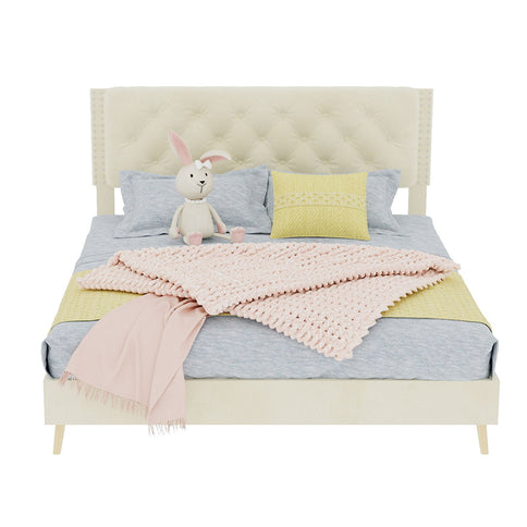 Upholstered Bed With Tufted Headboard