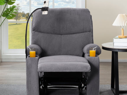 Adjustable Manual Recliner, Ergonomic Lounge Chair With Phone Holder And 2 Cup Holders