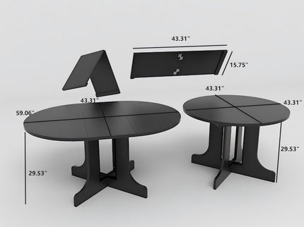 Dining Table For Farmhouse Kitchen Expandable Oval Table Top With Removable Leaf Trestle X Shaped Base - Black