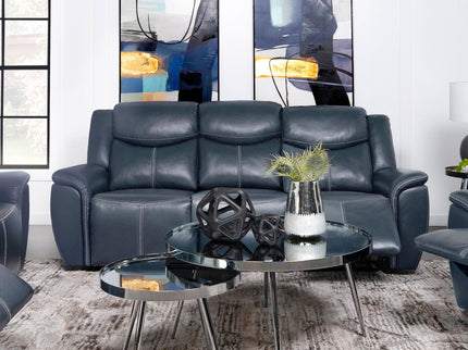 Stanwicke - Motion Reclining Sofa With Drop Down Table - Blue
