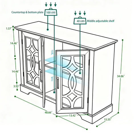 Spacious Sideboard With 3 Doors - Ox Blood Red