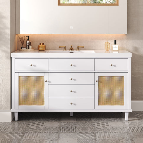 Bathroom Vanity With Sink, 5 Legs, Soft Close Drawers