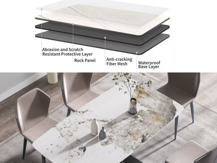 Modern Artificial Stone Pandora White Curved Metal Leg Dining Table, Can Accommodate 6-8 People - Antique White