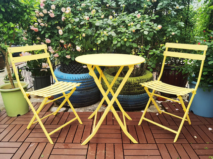 3 Piece Patio Bistro Set Of Foldable Round Table And Chairs