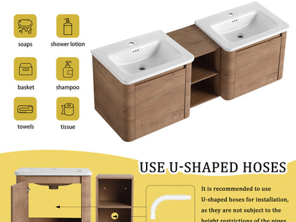 Wall Mounted Bathroom Vanity With Sink And Storage Shelves, Soft Close Doors
