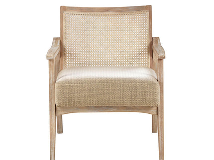 Chair With Cane Inset Back And Upholstered Seat - Light Brown