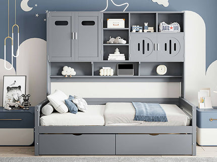 Daybed With All-In-One Cabinet And Shelf