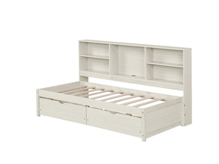 Bed Frame With Side Bookshelves, 2 Drawers, And Built In USB Port