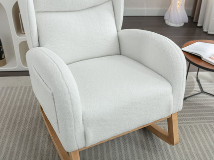Teddy Fabric Rocking Chair With Packet Wood Legs - Ivory