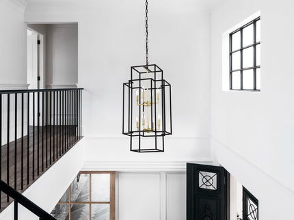 8 Light Lantern Chandelier Lighting, Entryway Chandeliers For High Ceilings, Chandeliers For Dining Room, Foyer, Entry, Staircase, Hallway, Height Adjustable (E12 Bulbs Not Included)