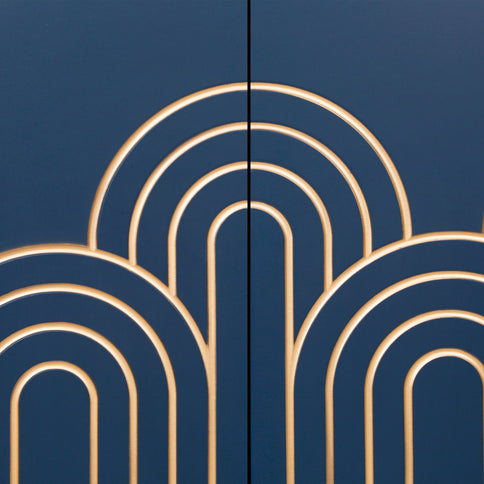 Modern Fluted Sideboard Buffet With Storage, Curve Element, 4 Doors With Adjustable Shelves