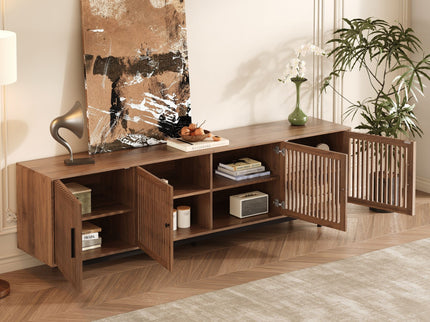 TV Stand For TVs, Entertainment Center With Closed Storage & Cable Management, Soft Closing Hinges - Walnut