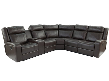 Manual Motion Recliner Sectional Sofa With Console And Cup Holders - Brown