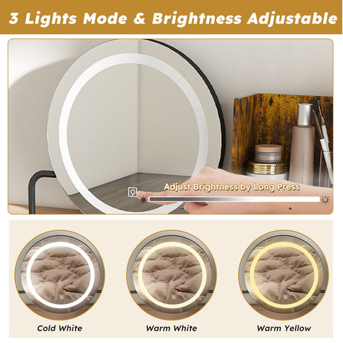 Makeup Vanity Table With LED Lights, 3 Color Options, Power Outlet