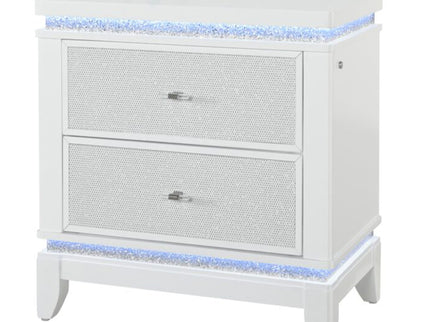 Adalid - Nightstand With Glittered Drawer Front And LED Lighting - White