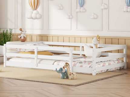 Twin Size Montessori Floor Bed With Fence - White