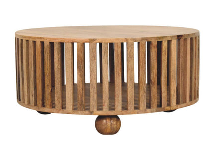 Slatted Round Coffee Table - Beige