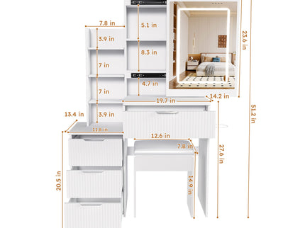 Modern Vanity Desk With 3 LED Lighting Modes, 4 Drawers