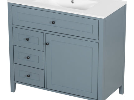 Bathroom Vanity With Sink, 3 Drawers & Cabinet With Adjustable Shelves