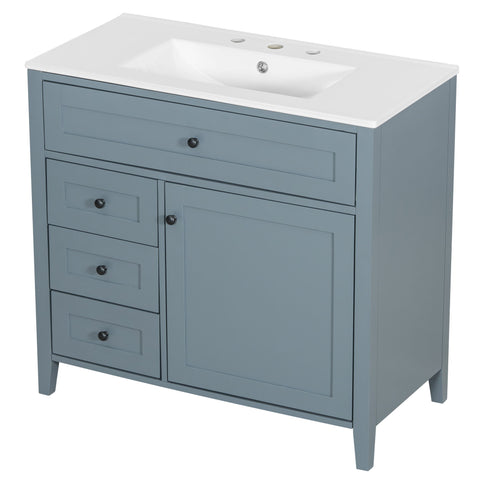 Bathroom Vanity With Sink, 3 Drawers & Cabinet With Adjustable Shelves